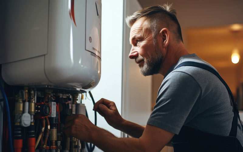 Engineer repairing a boiler