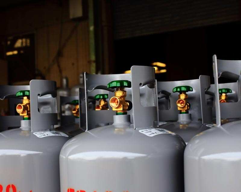 Row of LPG gas cylinders