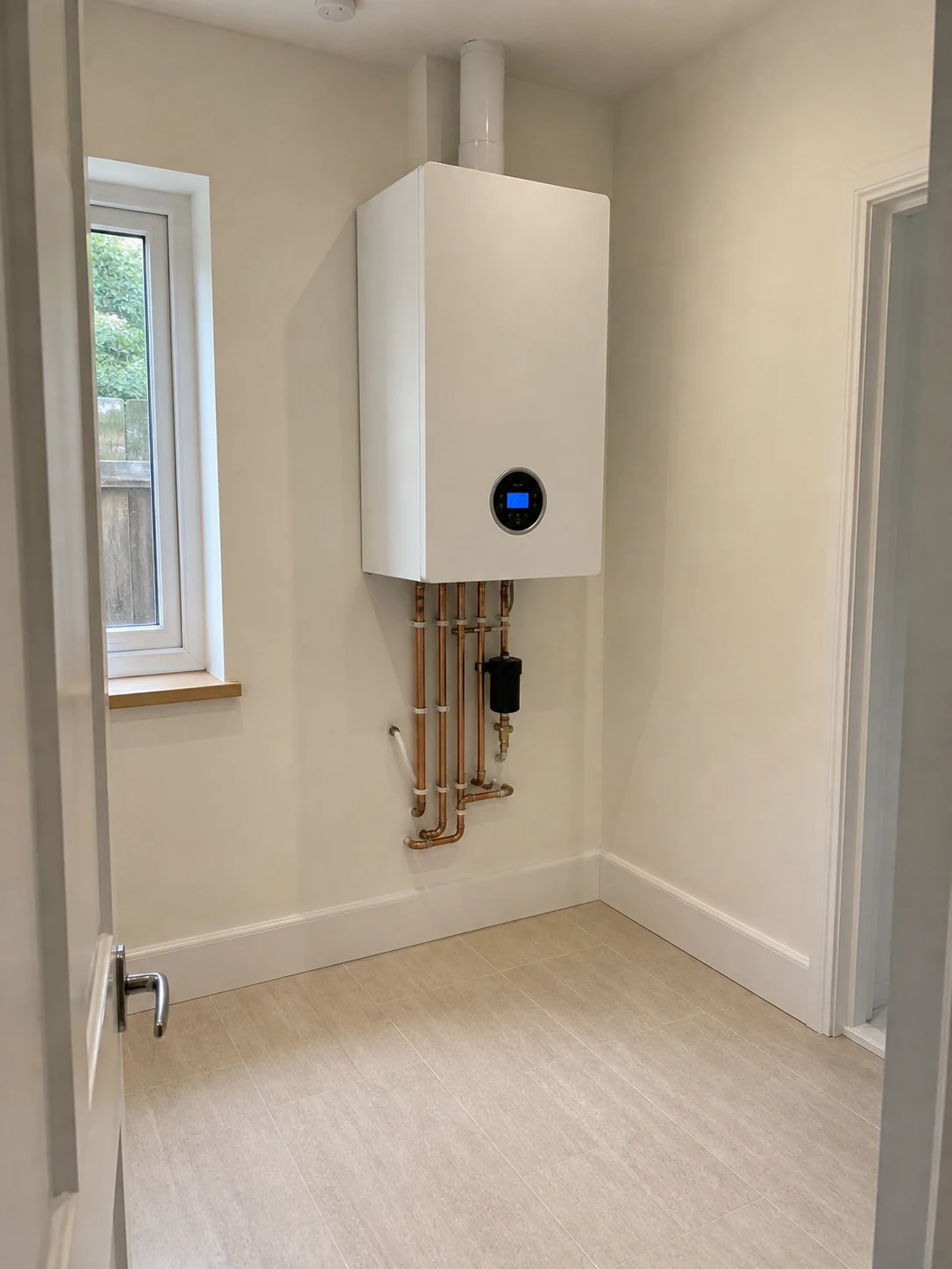 Clear service access around a wall mounted oil boiler