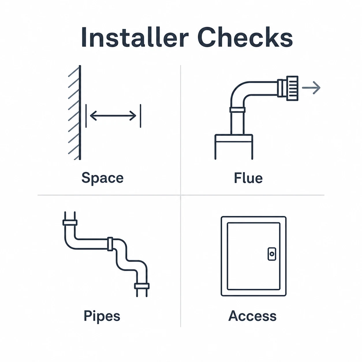 Installer checklist for space flue pipes and access
